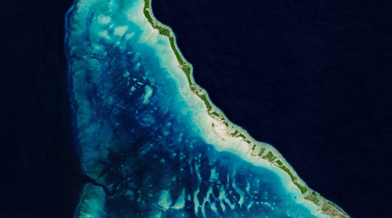 Copernicus Sentinel-2 takes us over the Tarawa Atoll in the Republic of Kiribati – a remote Pacific nation threatened by rising seas.